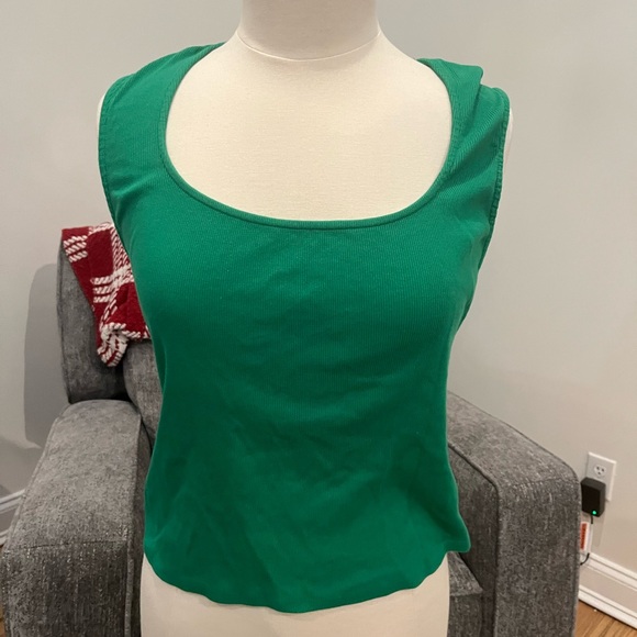 Maeve Anthropologie Top Green Ribbed Short Sleeve Size XL - Picture 1 of 7